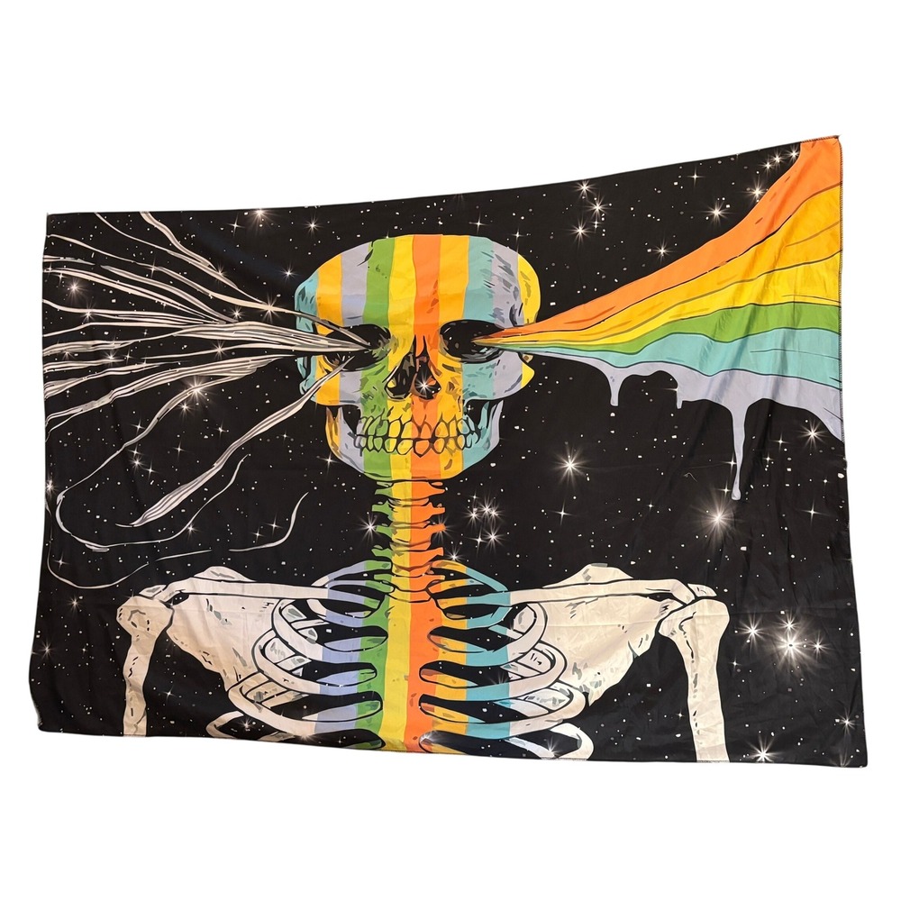 Psychedelic Skeleton Rainbow Prism Tapestry Wall Hanging Celestial 39"x57"